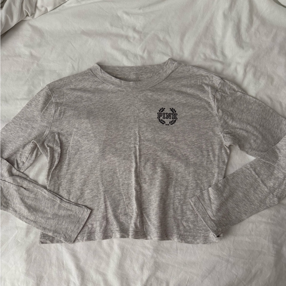Victoria's Secret PINK Heather Gray Cropped Long Sleeve Tee